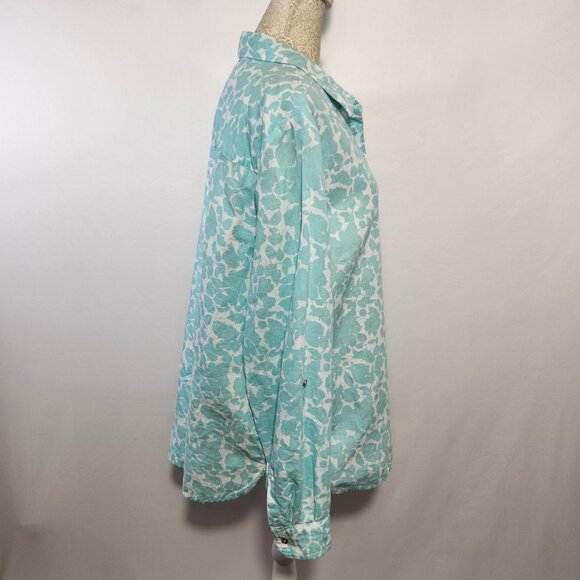 Charter Club Size XL Blue Floral Print Linen Button Down Roll Tab Sleeve Shirt - Picture 10 of 15